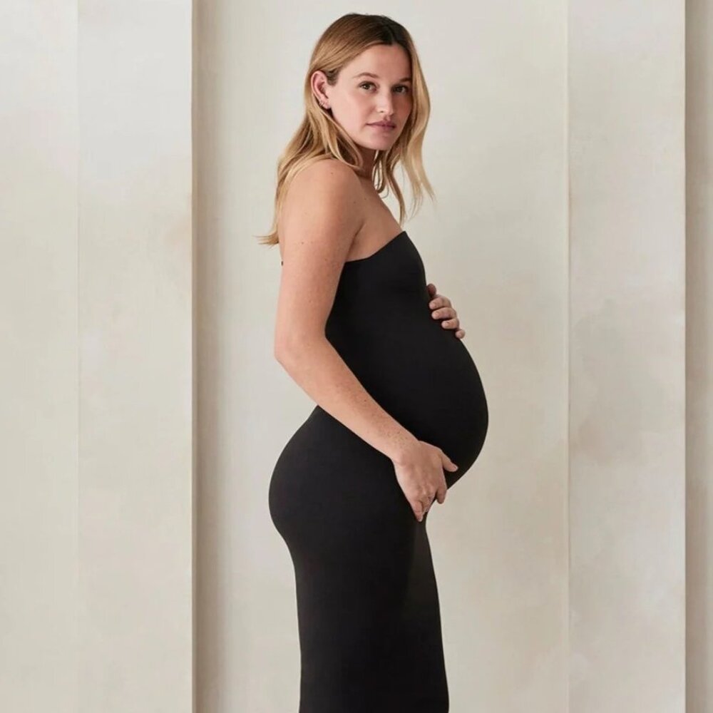 Elegant Black Midi Maternity Dress
